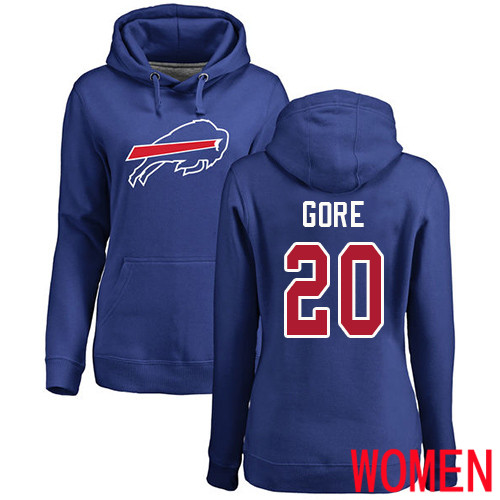 NFL Women Buffalo Bills 20 Frank Gore Royal Blue Name and Number Logo Pullover Hoodie Sweatshirt